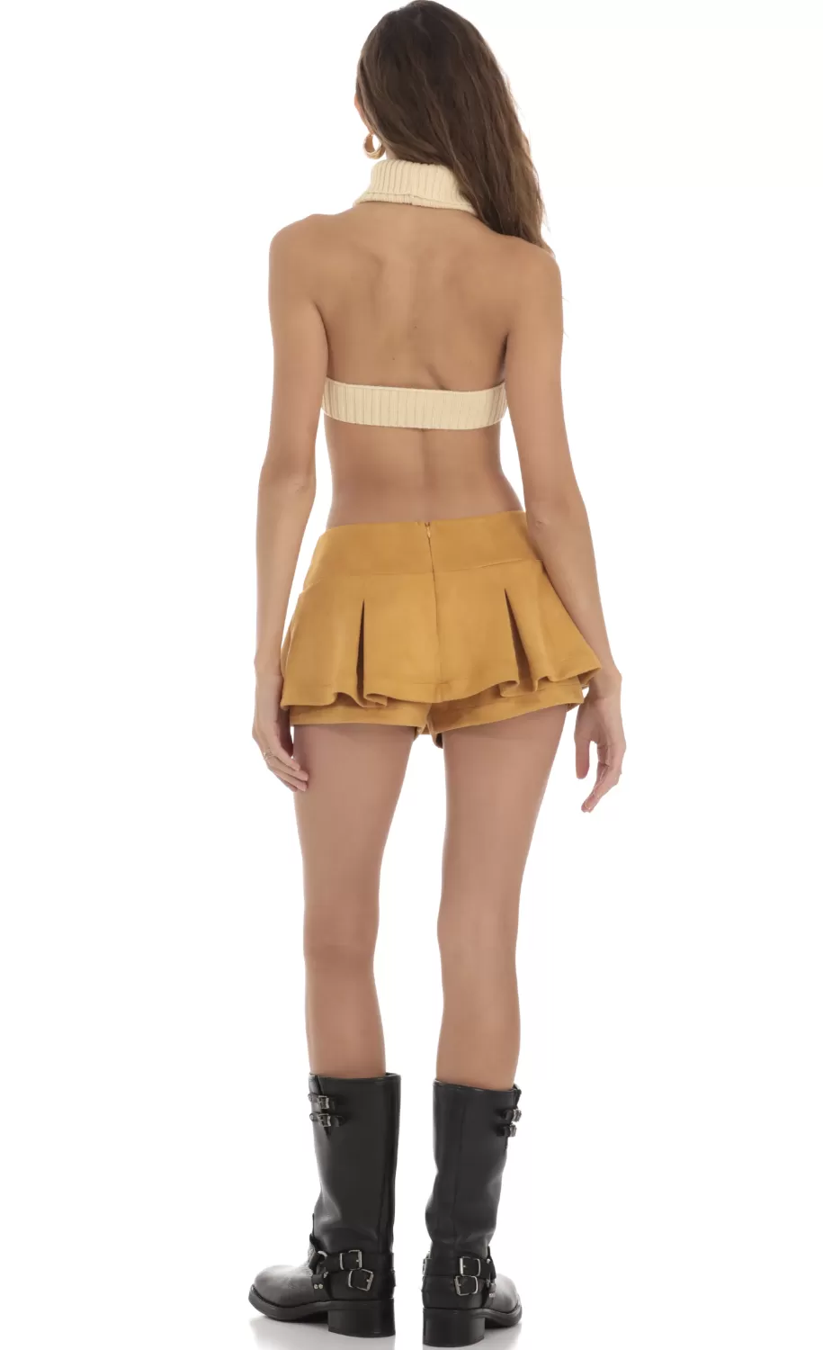 Pleated Mini Skort In Mustard^LUCY IN THE SKY Cheap