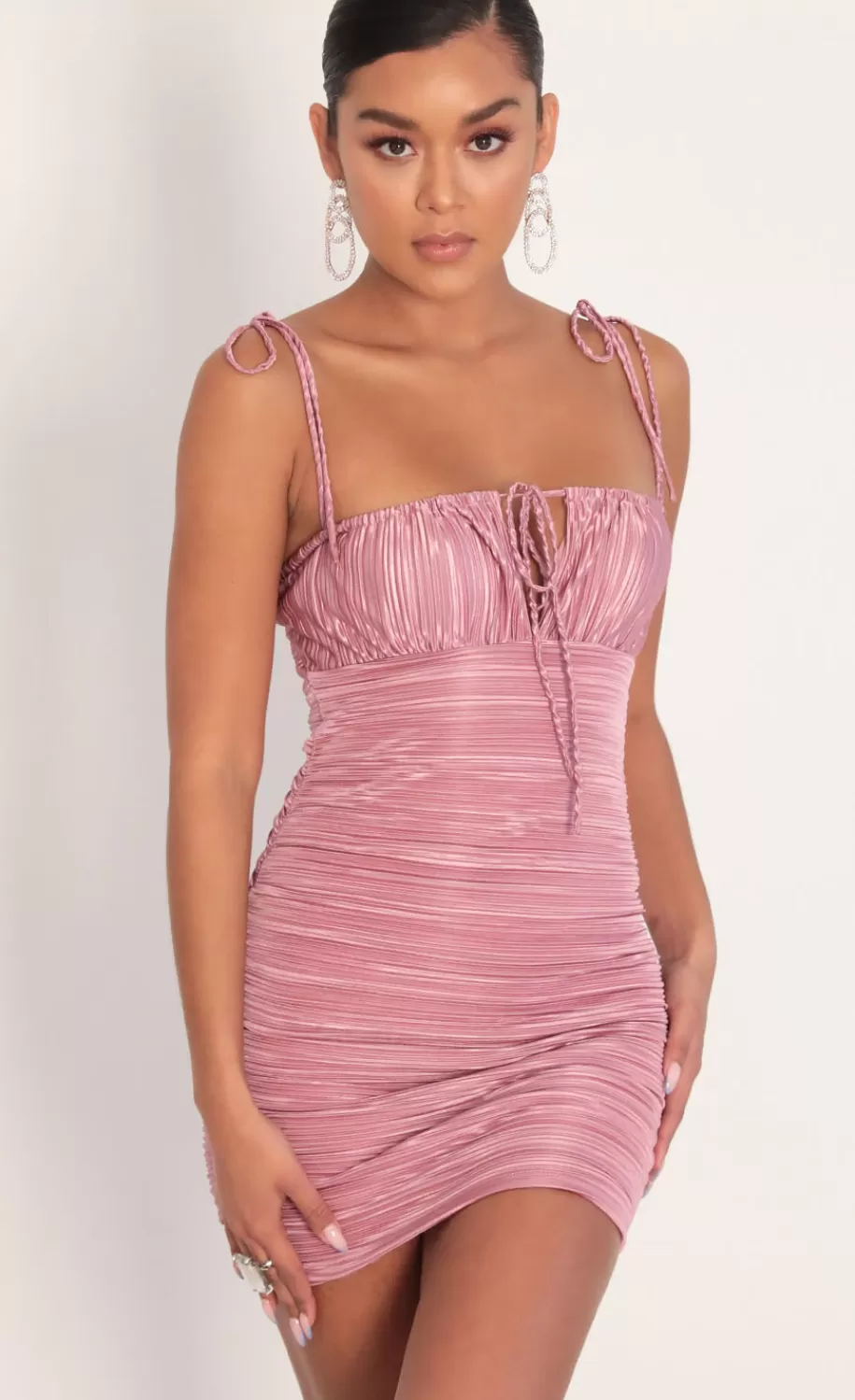 Pleated Satin Dress In Mauve^LUCY IN THE SKY Hot