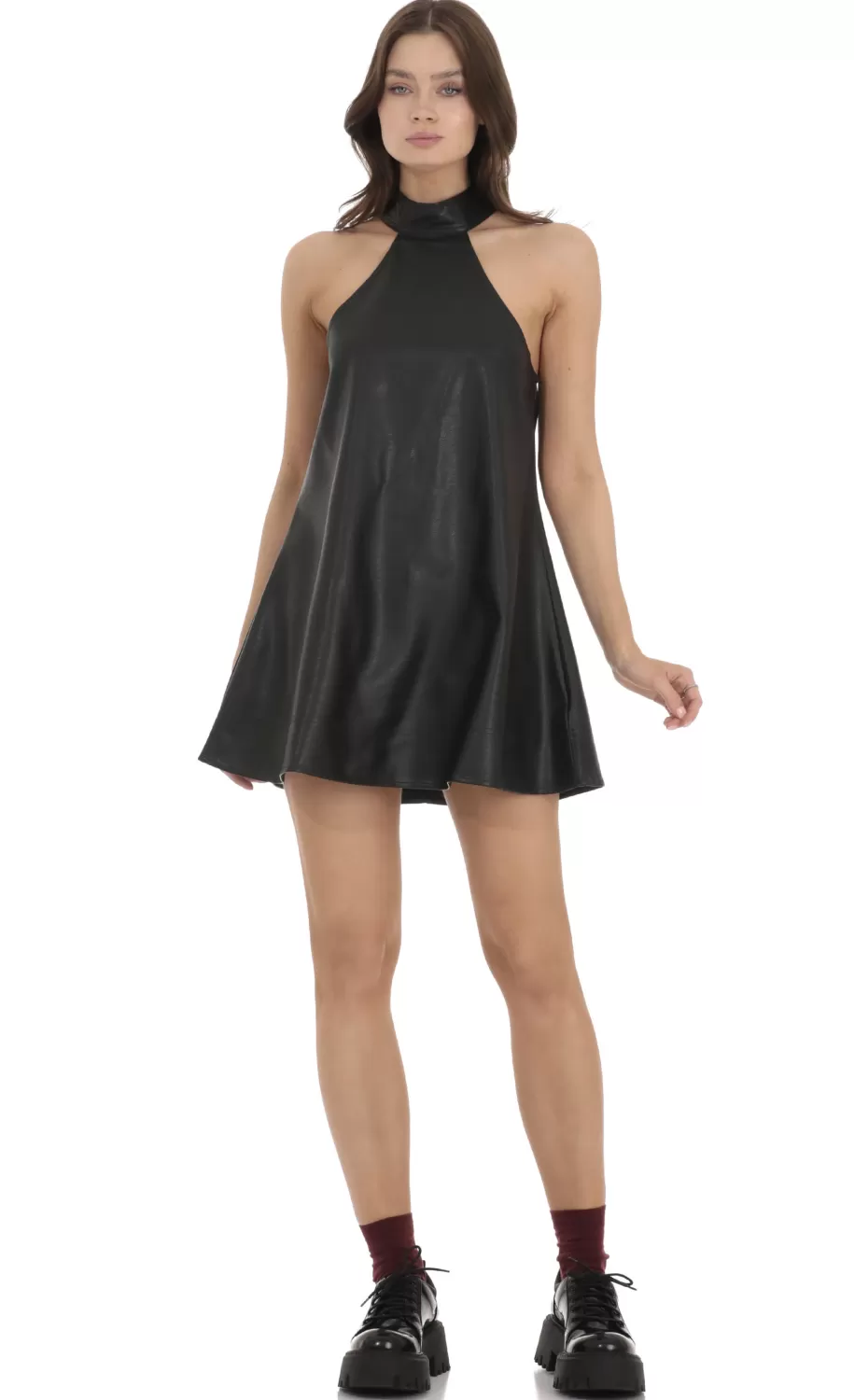 Pleather Shift Dress In Black^LUCY IN THE SKY Outlet