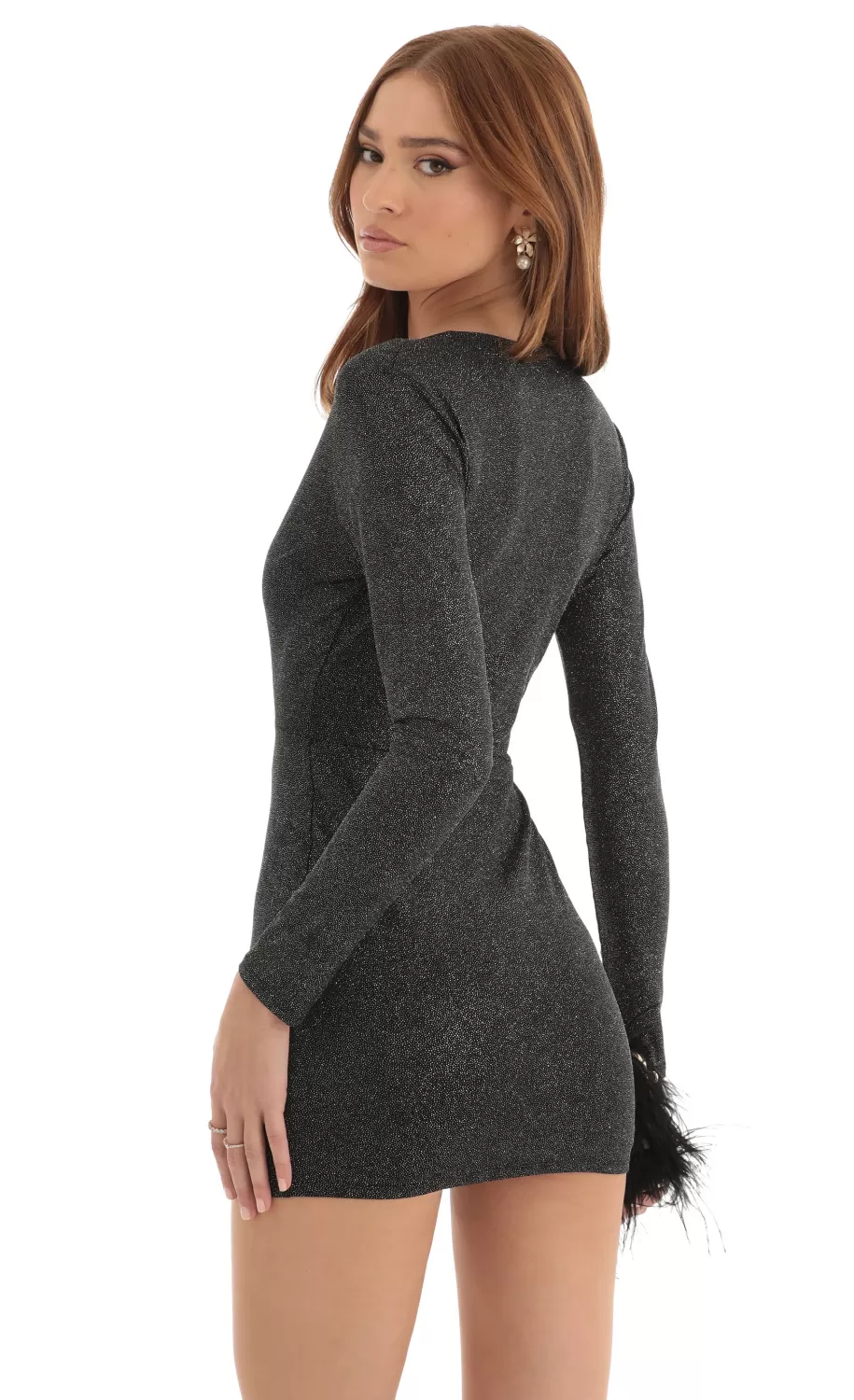Plunge Dress In Black Crystal^LUCY IN THE SKY Fashion