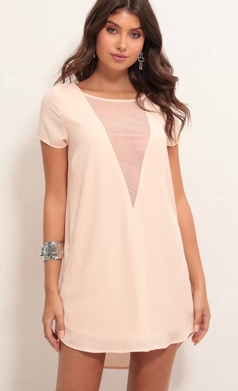 Plunge Shift Dress In Light Coral^LUCY IN THE SKY Best