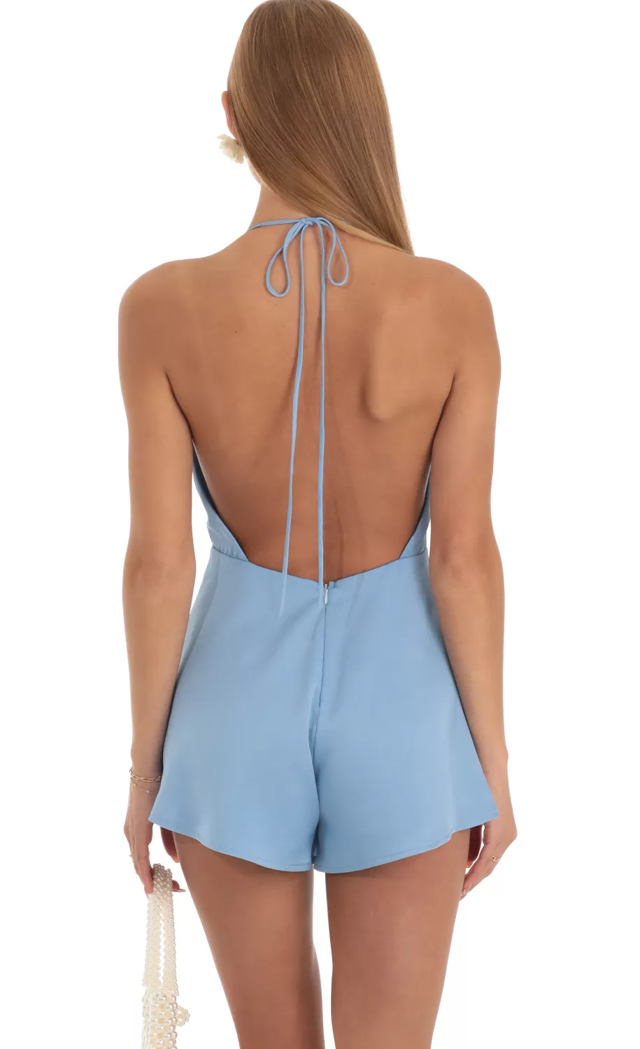 Plunge V- Neck Romper In Blue^LUCY IN THE SKY Online