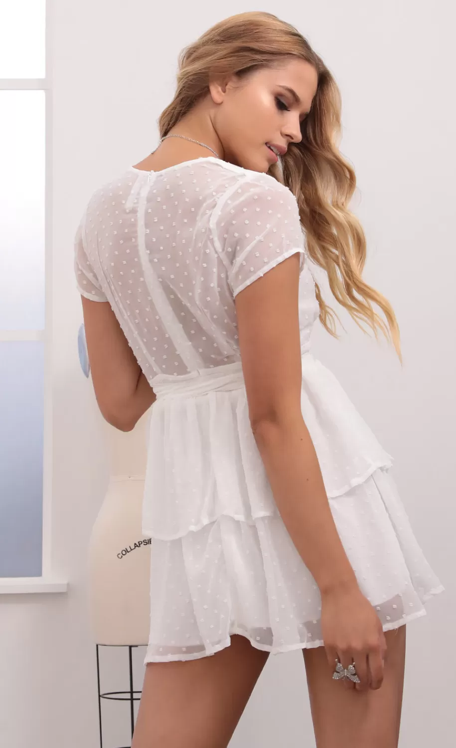 Polka Dot Chiffon Wrap Dress In White^LUCY IN THE SKY Best Sale