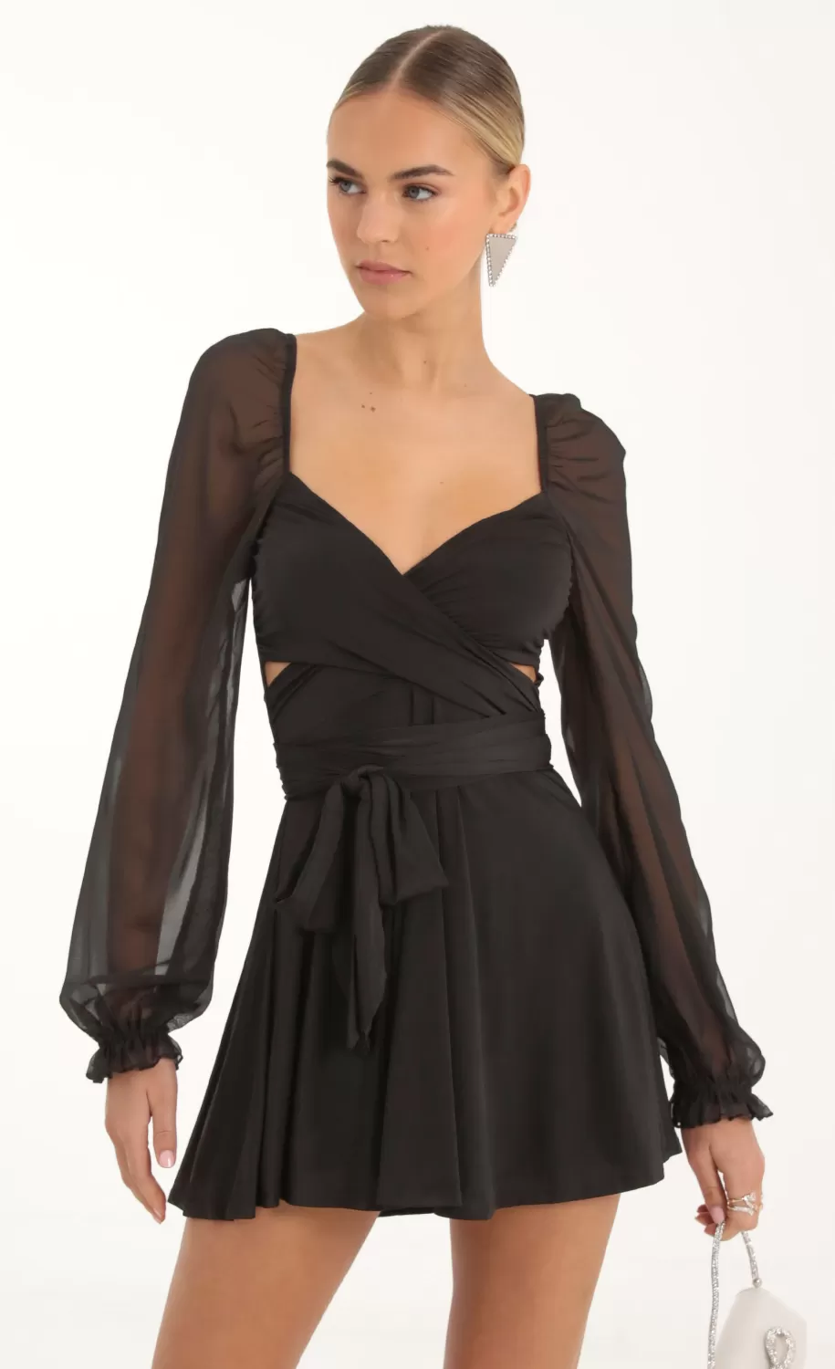 Puff Chiffon Wrap Dress In Black^LUCY IN THE SKY New