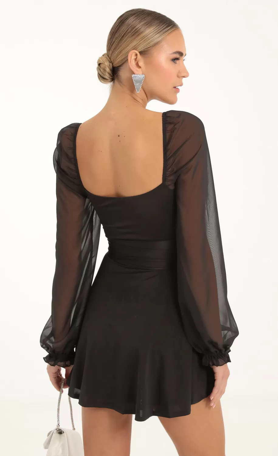 Puff Chiffon Wrap Dress In Black^LUCY IN THE SKY New