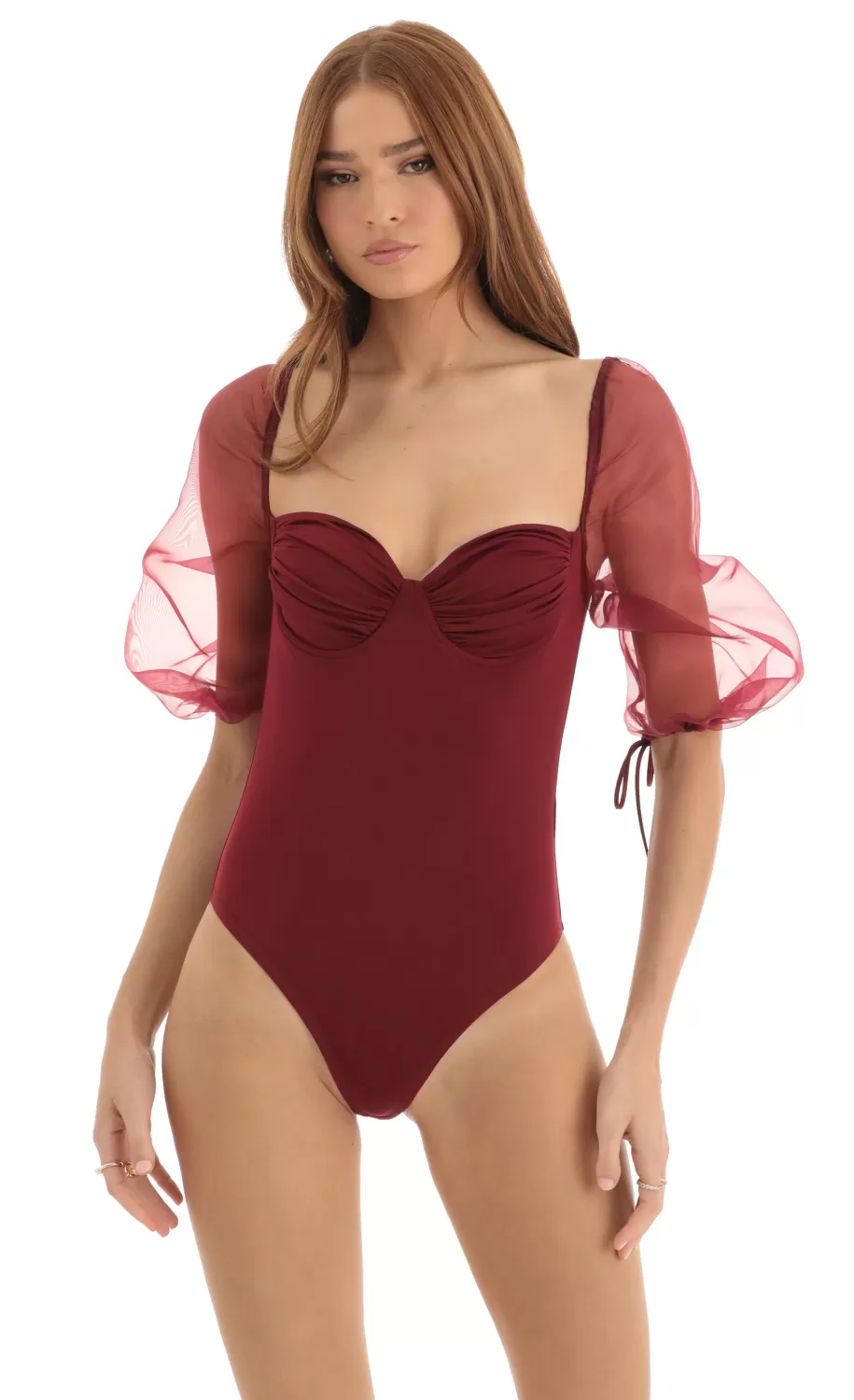 Puff Sleeve Bodysuit In Red^LUCY IN THE SKY Fashion