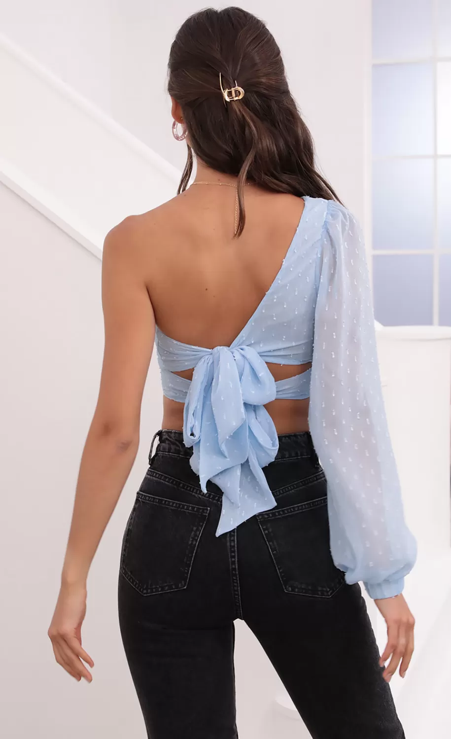 Puff Sleeve Chiffon Top In Baby Blue^LUCY IN THE SKY Fashion