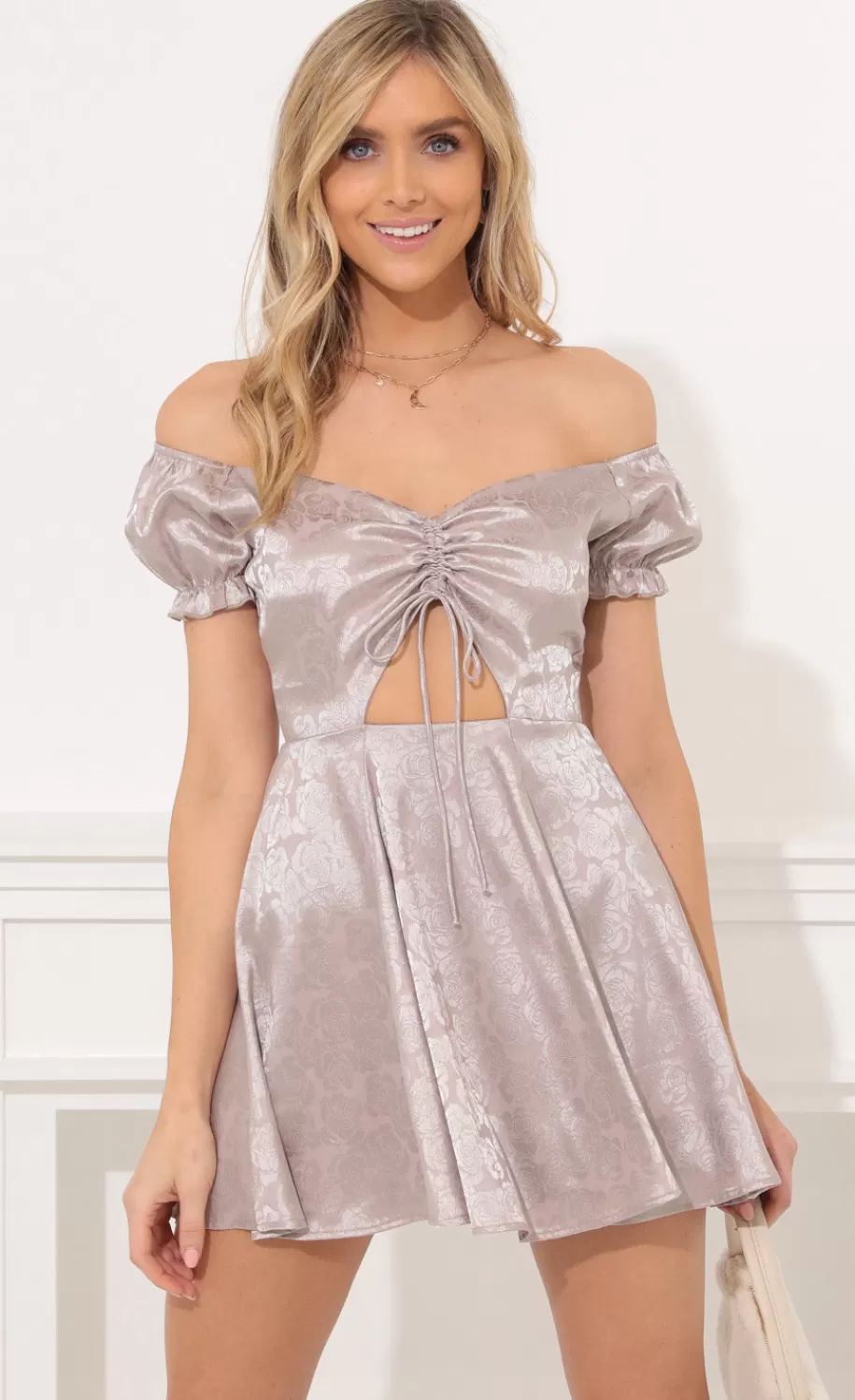 Puff Sleeve Dress In Floral Grey^LUCY IN THE SKY Online