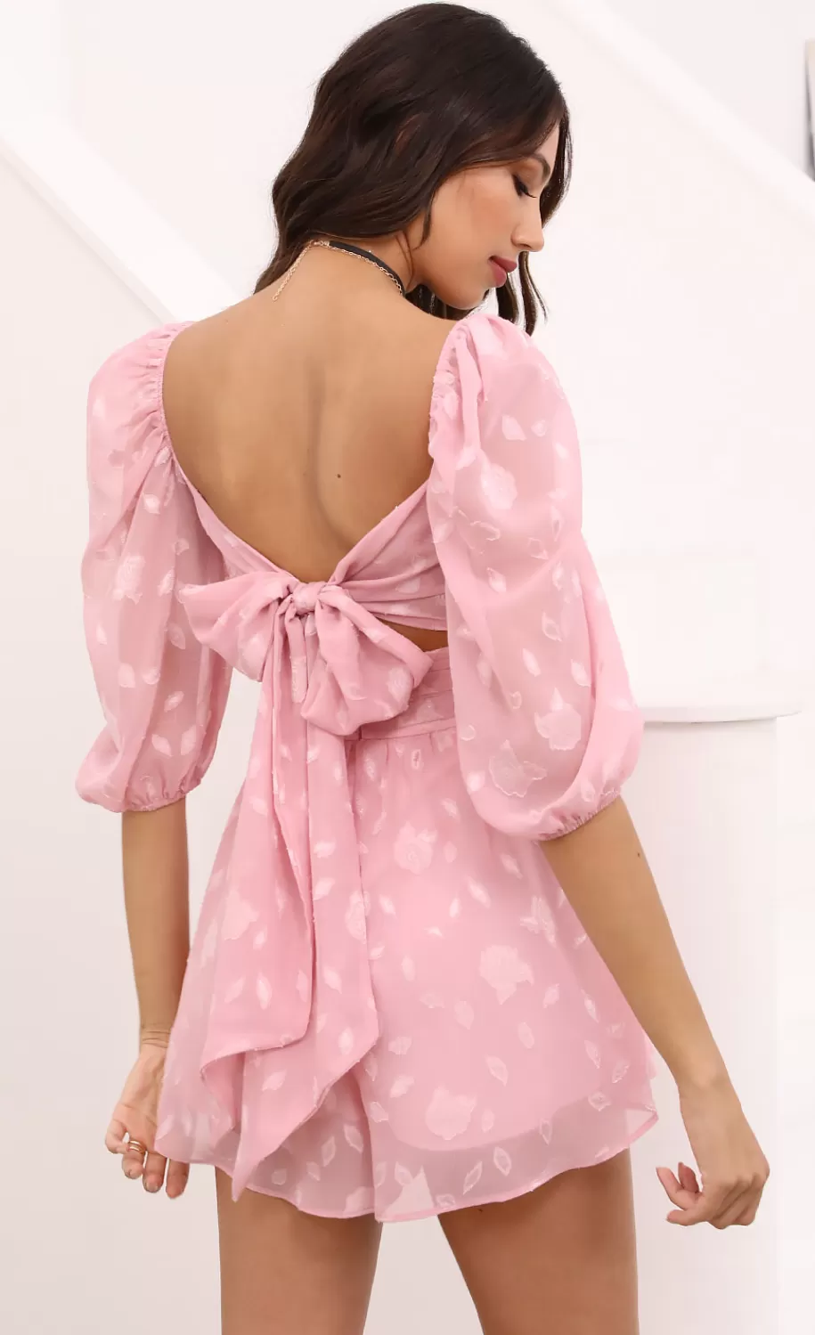 Puff Sleeve Floral Romper In Pink^LUCY IN THE SKY Cheap
