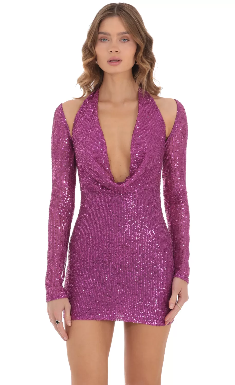 Reanne Sequin Shoulder Cutout Dress In Purple^LUCY IN THE SKY Online