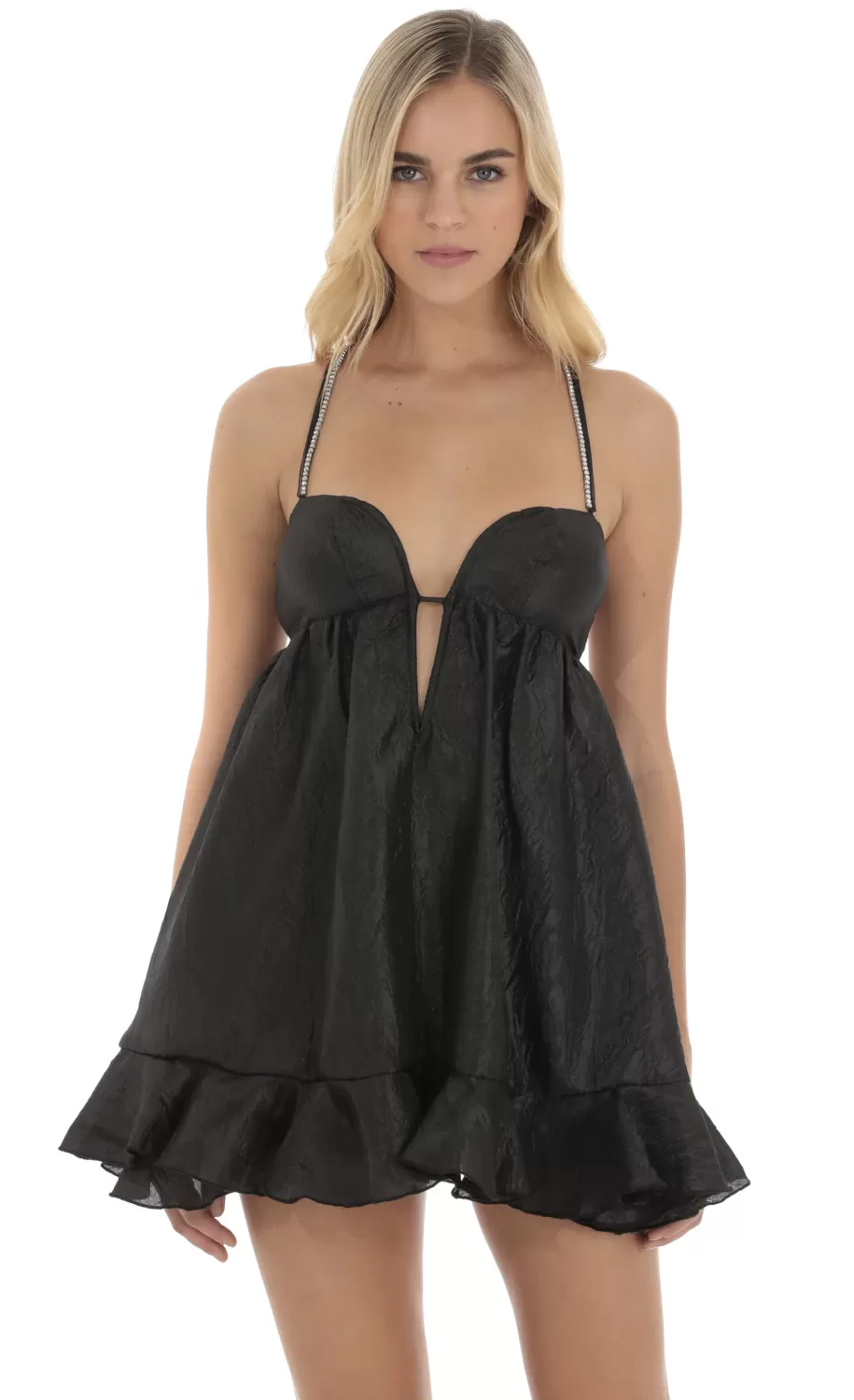 Rhinestone Babydoll Dress In Black^LUCY IN THE SKY Fashion