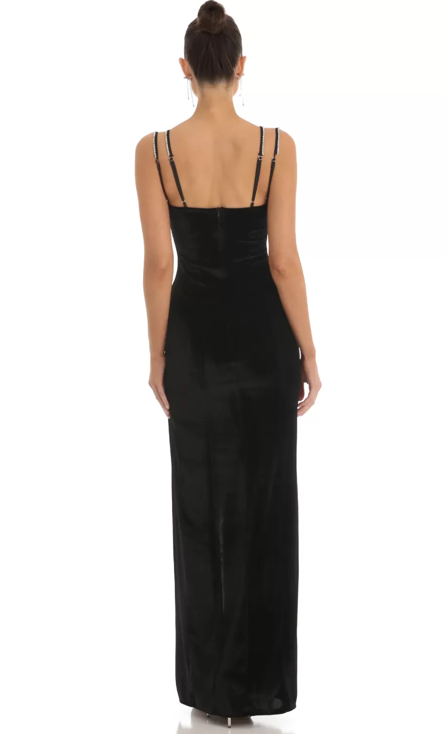 Rhinestone Bust Velvet Maxi Dress In Black^LUCY IN THE SKY Sale