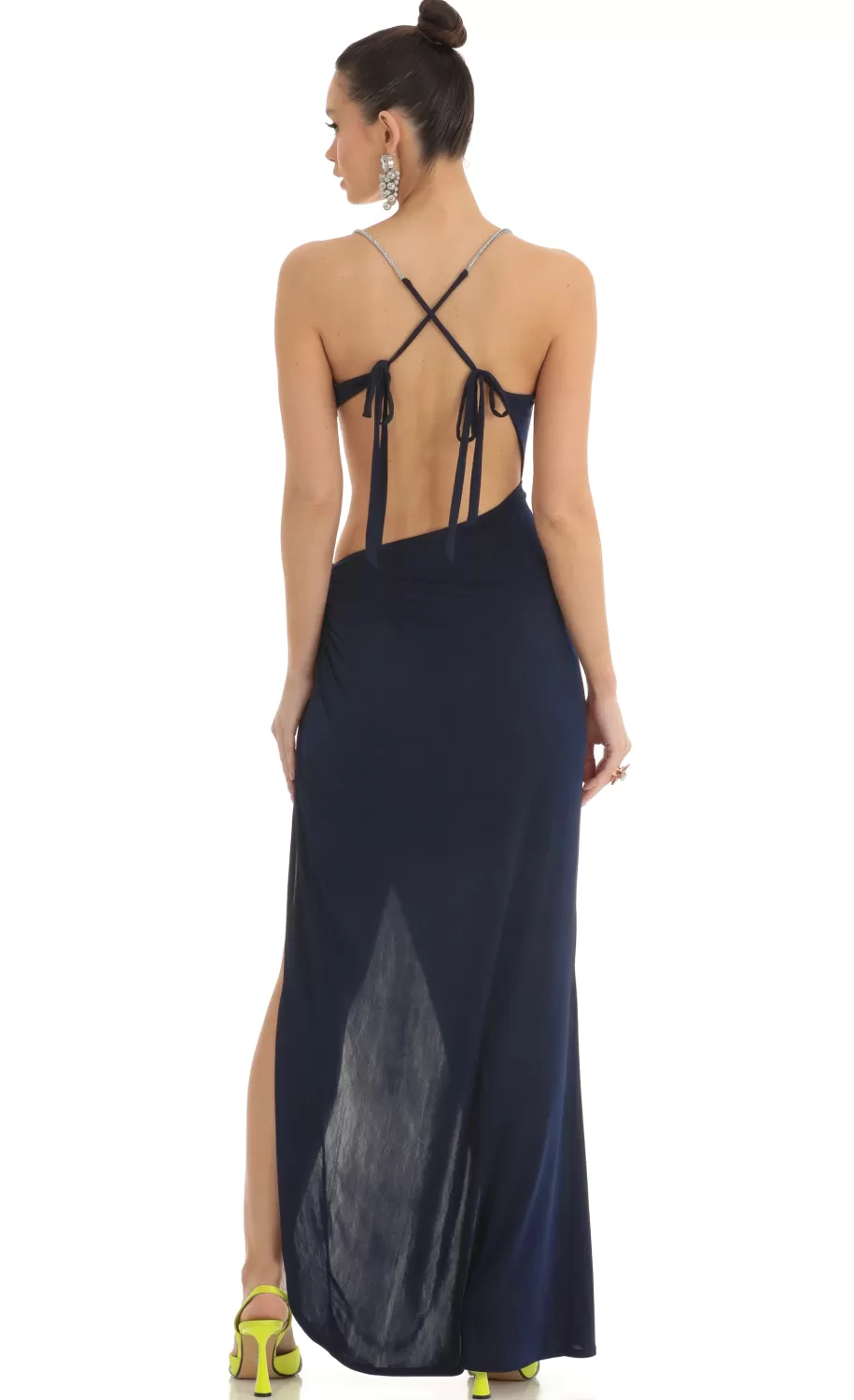 Rhinestone Cutout Maxi Dress In Navy^LUCY IN THE SKY Sale