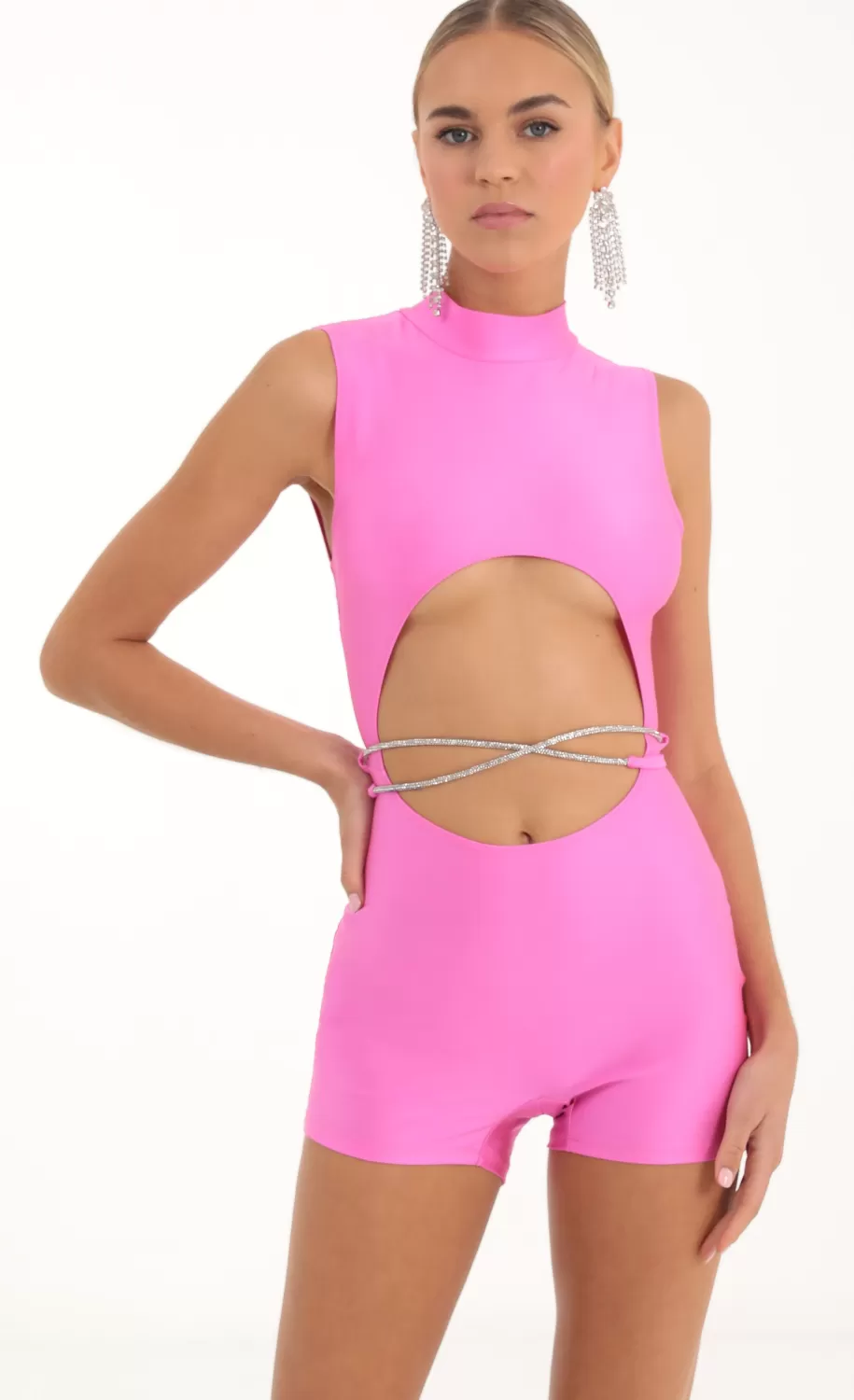 Rhinestone Cutout Romper In Pink^LUCY IN THE SKY Cheap