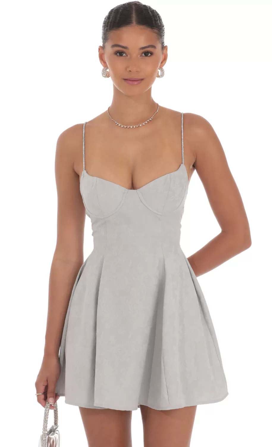 Rhinestone Jacquard A-line Dress In Grey^LUCY IN THE SKY Online