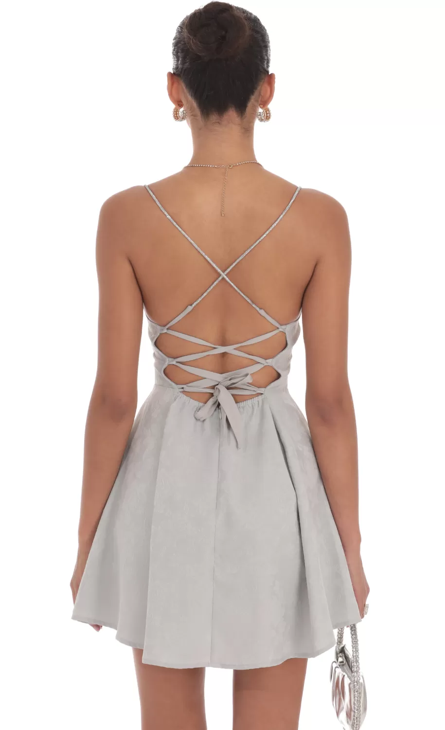 Rhinestone Jacquard A-line Dress In Grey^LUCY IN THE SKY Online