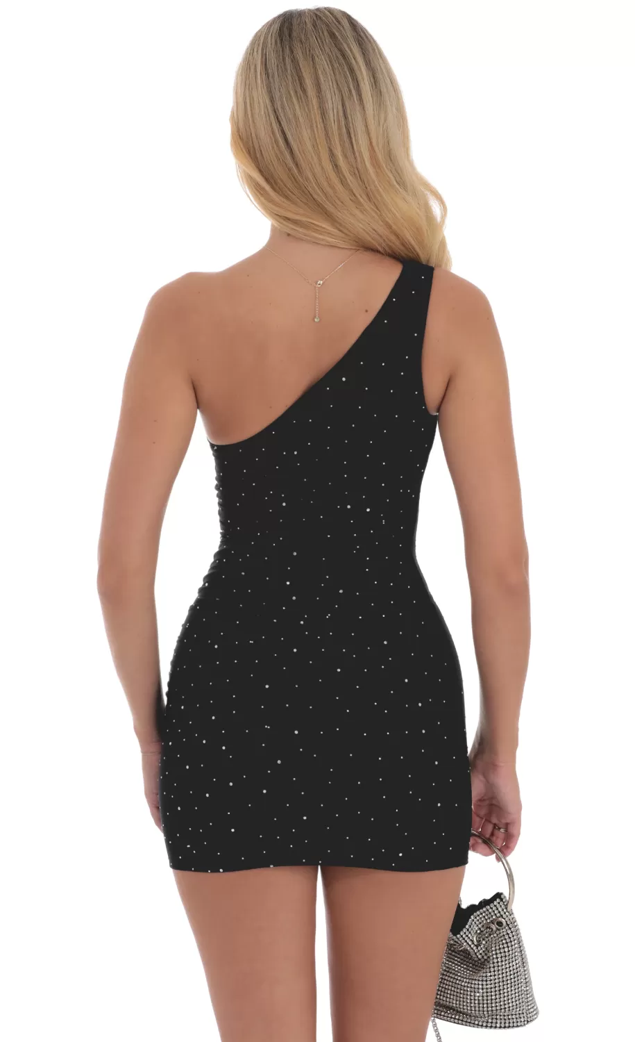 Rhinestone One Shoulder Dress In Black^LUCY IN THE SKY Best