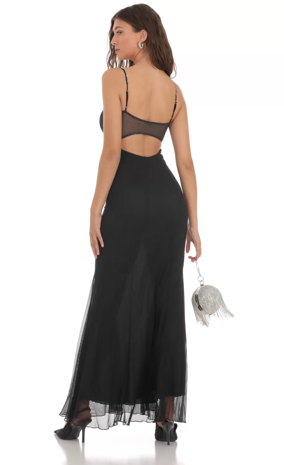 Rhinestone Open Back Shimmer Dress In Black^LUCY IN THE SKY Best