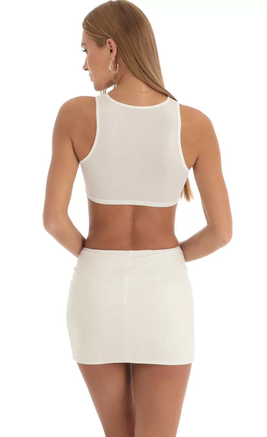 Rhinestone Reverse Sweetheart Two Piece Skirt Set In Cream^LUCY IN THE SKY Best