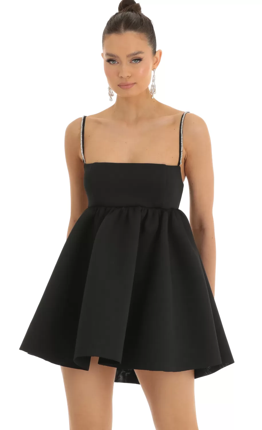Rhinestone Strap Baby Doll In Black^LUCY IN THE SKY Clearance