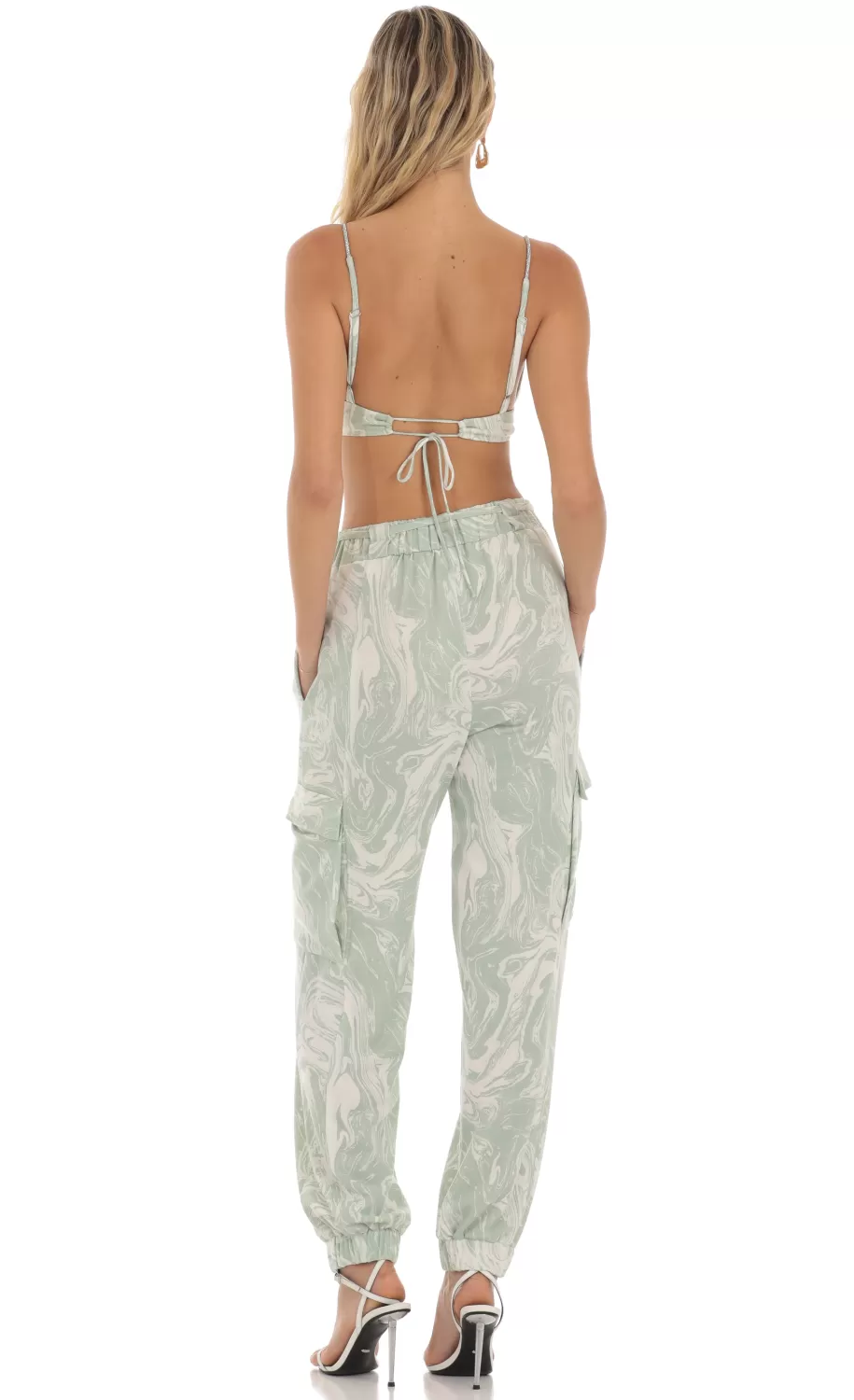 Rhinestone Two Piece Set In Green Swirl^LUCY IN THE SKY Outlet