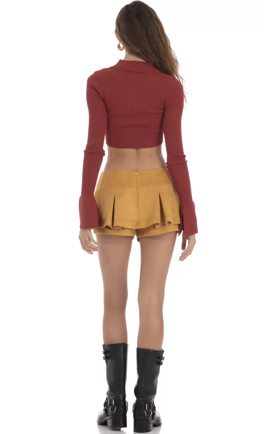 Ribbed Collared Top In Maroon^LUCY IN THE SKY Shop