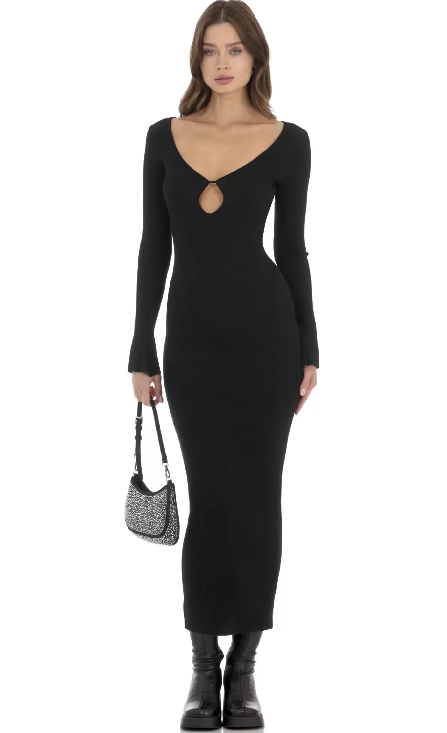 Ribbed Cutout Dress In Black^LUCY IN THE SKY Best Sale