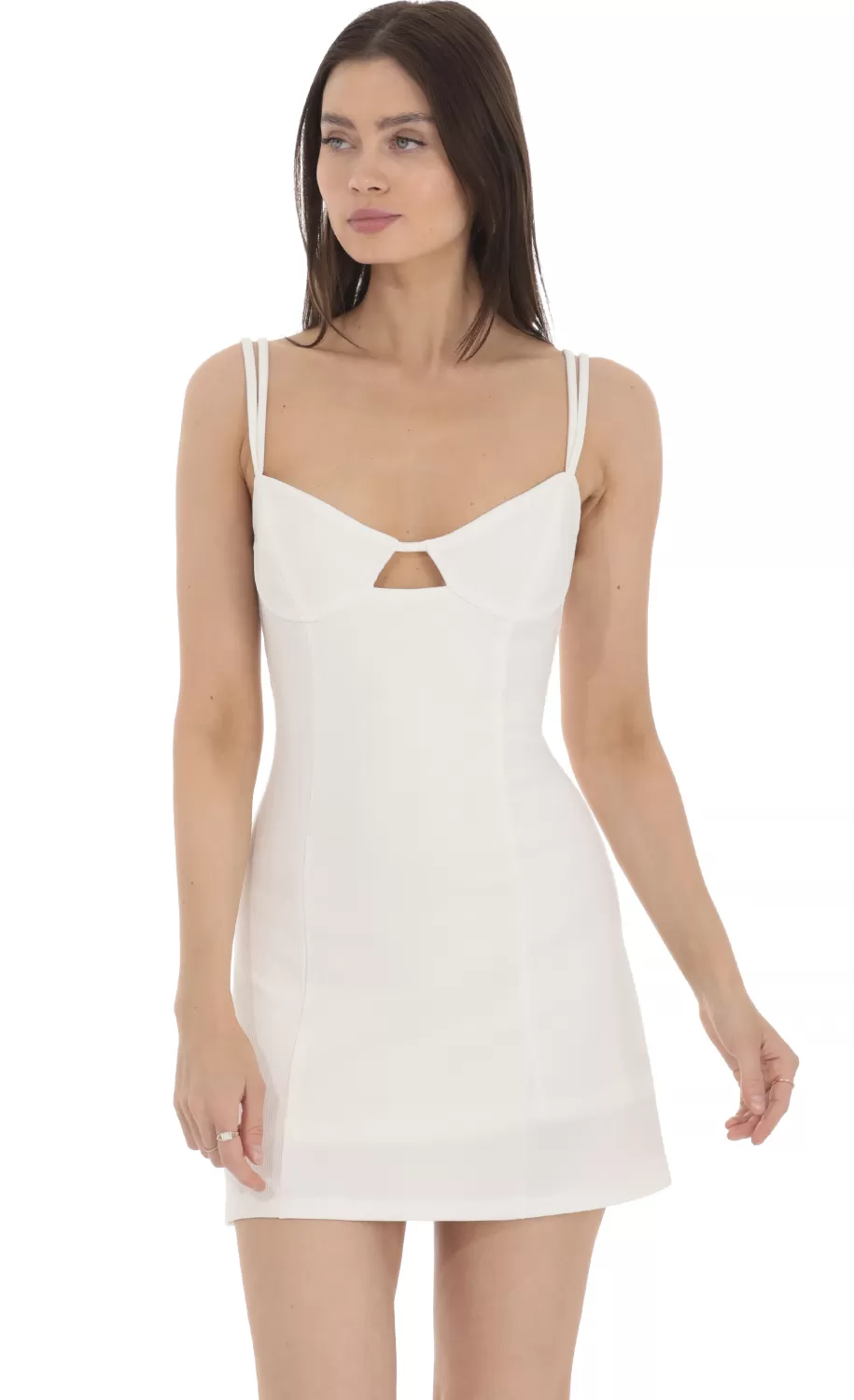 Ribbed Keyhole Dress In White^LUCY IN THE SKY Best Sale