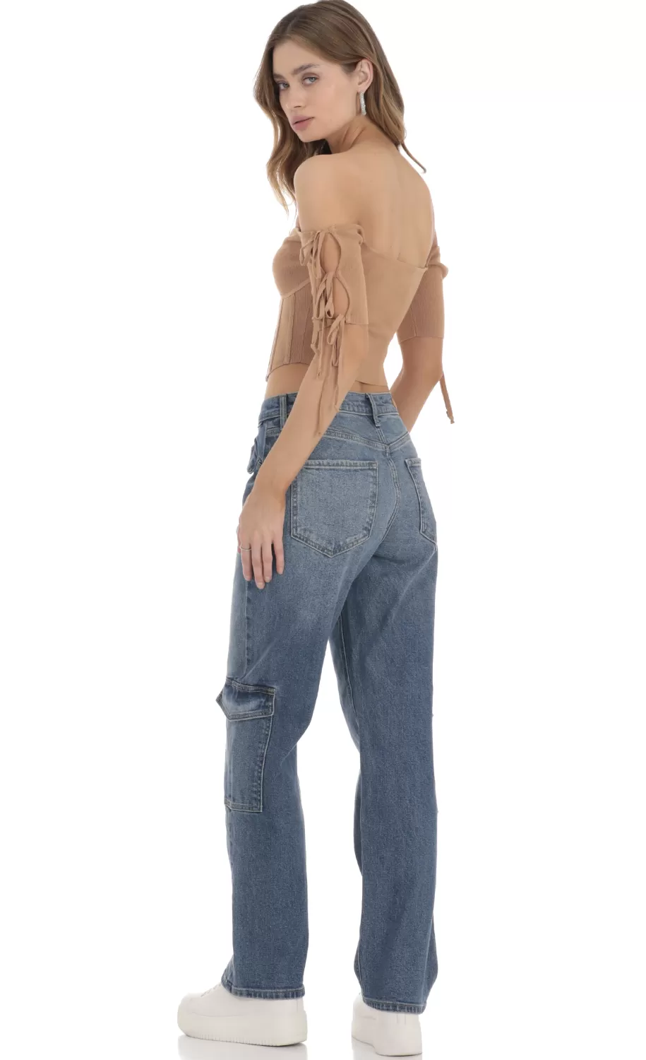 Ribbed Off Shoulder Corset Top In Brown^LUCY IN THE SKY Best