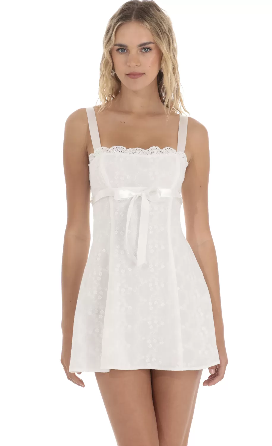 Ribbon Embroidered Floral Dress In White^LUCY IN THE SKY Cheap