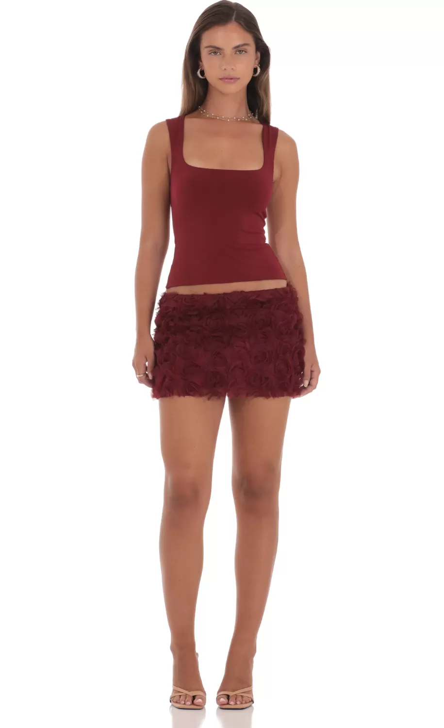 Rosette Skirt In Maroon^LUCY IN THE SKY Hot