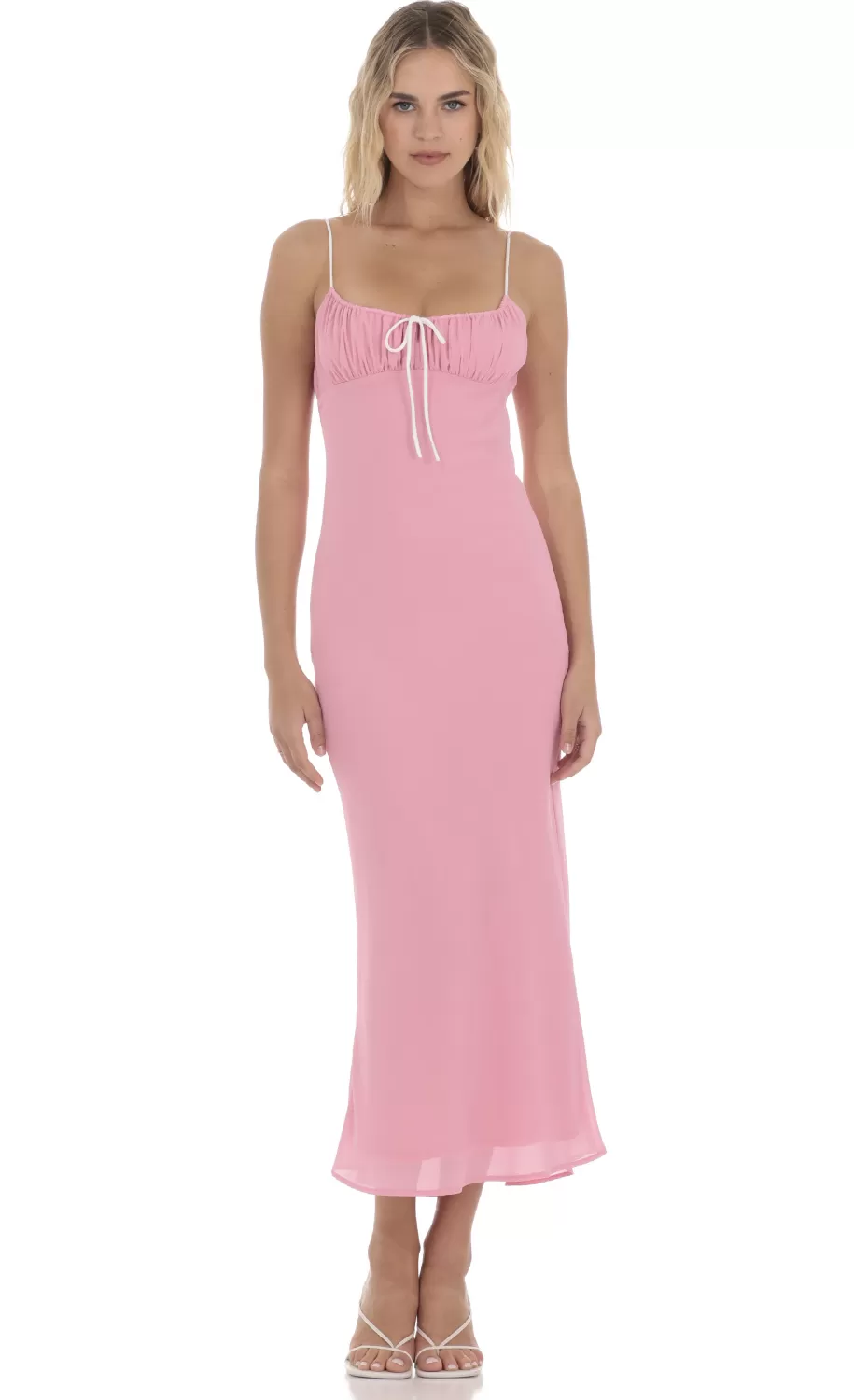 Ruched Bust Midi Dress In Pink^LUCY IN THE SKY Flash Sale