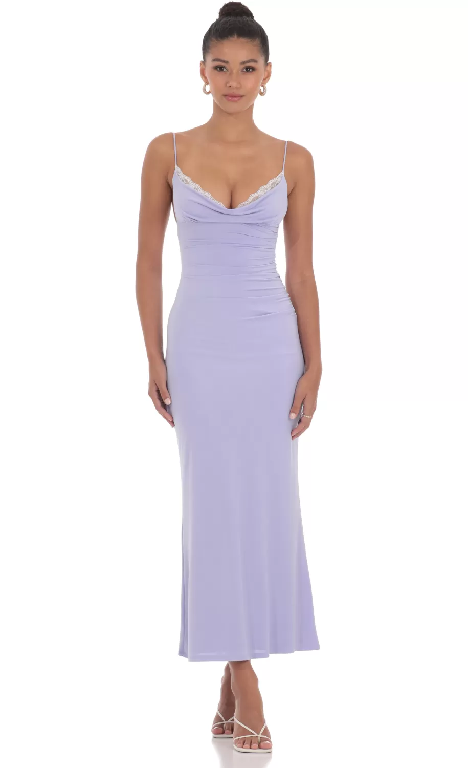 Ruched Cowl Neck Maxi Dress In Periwinkle^LUCY IN THE SKY Cheap