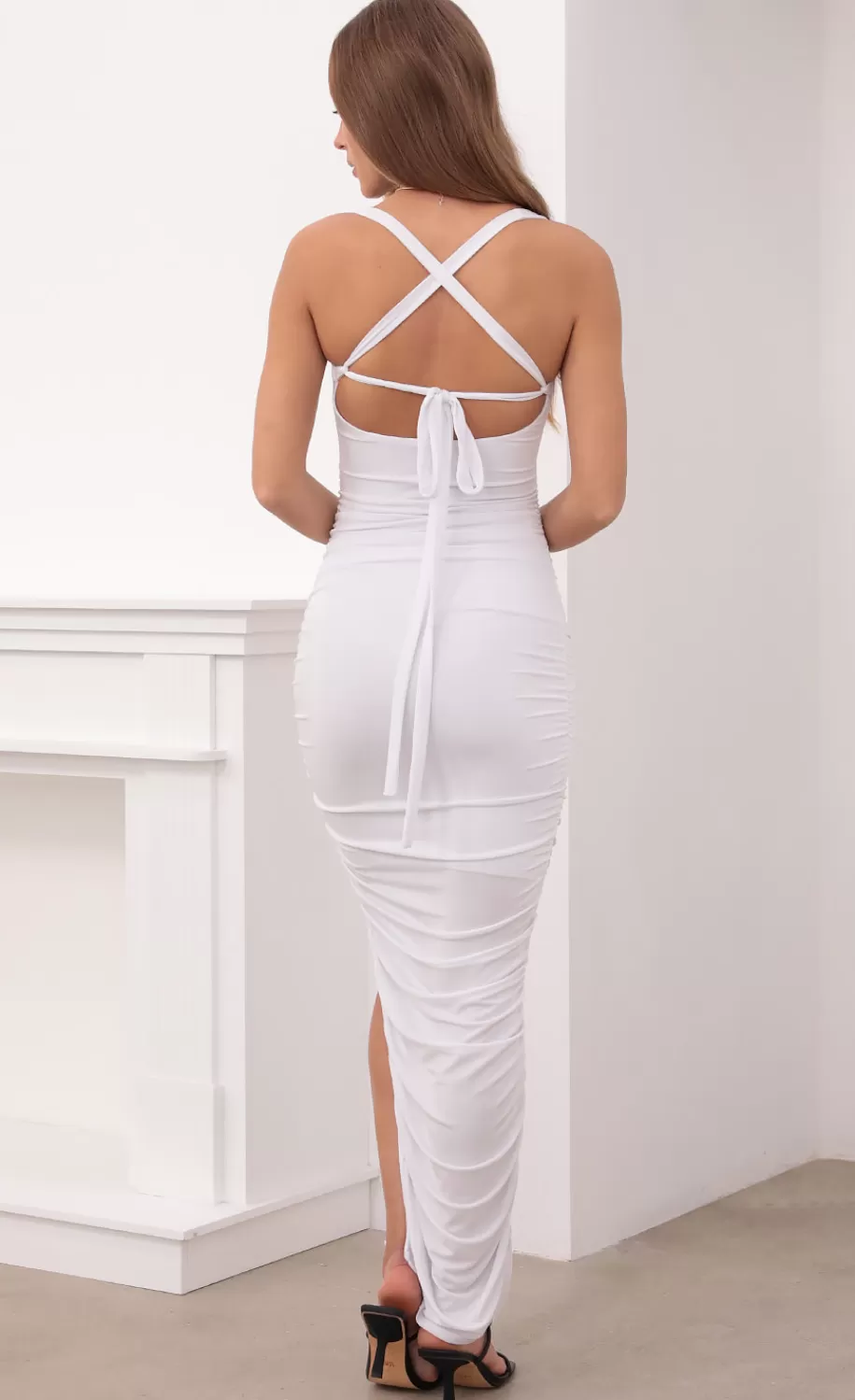 Ruched Cutout Maxi In White^LUCY IN THE SKY Cheap