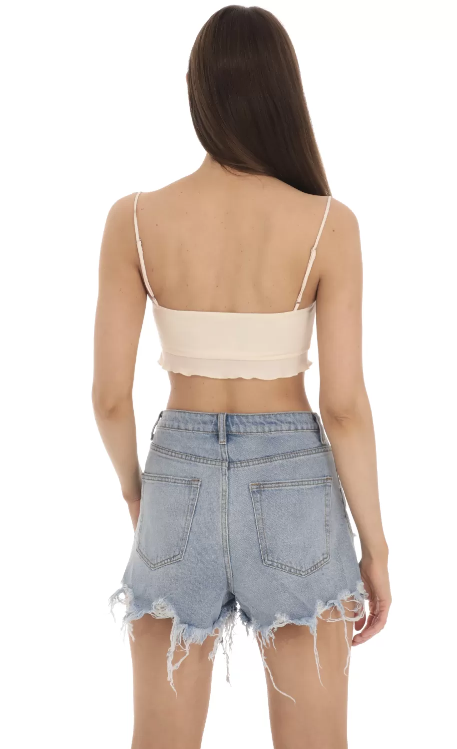 Ruffle Crop Top In Light Peach^LUCY IN THE SKY Hot