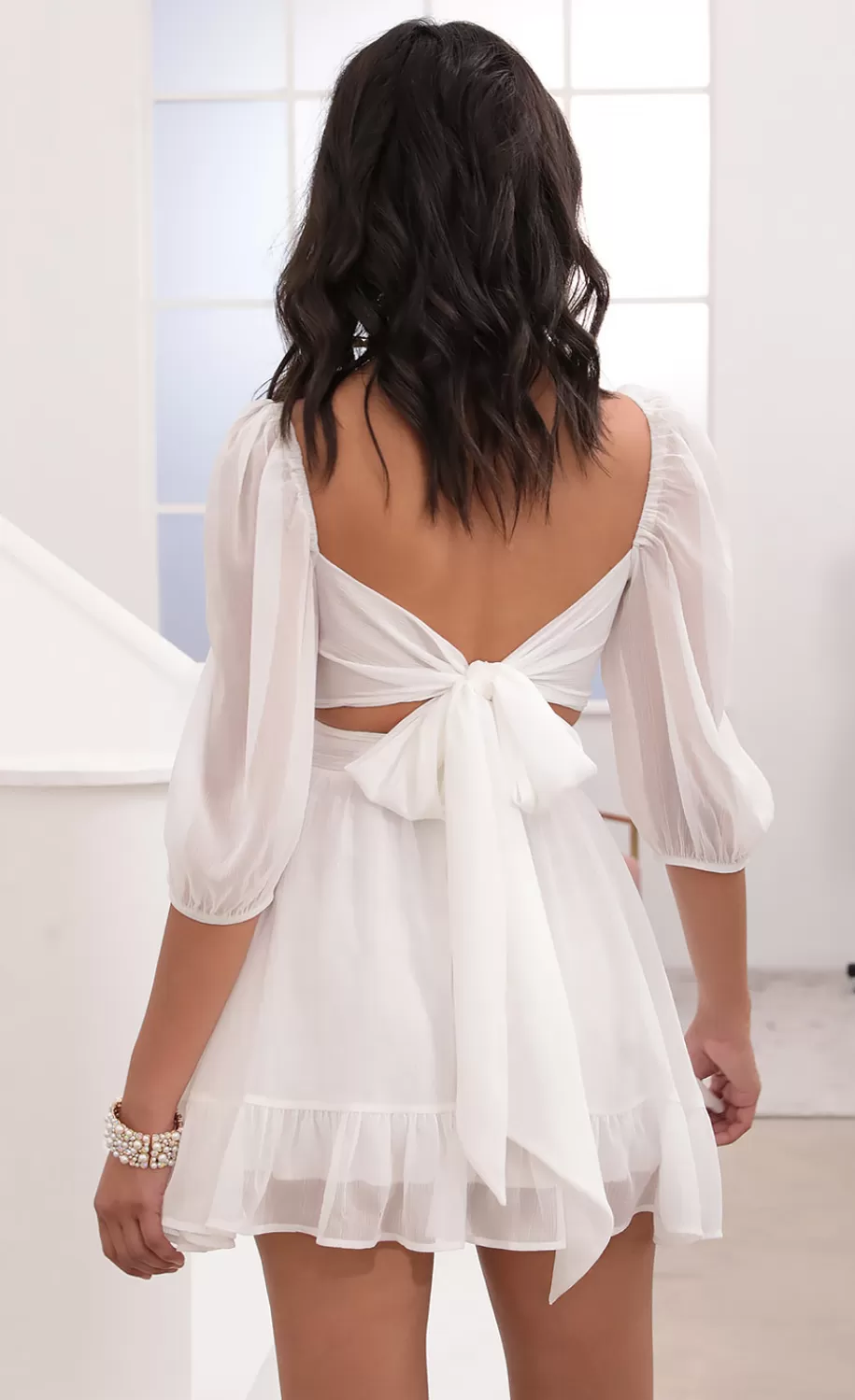 Ruffle Dress In White Sparkly Chiffon^LUCY IN THE SKY Discount