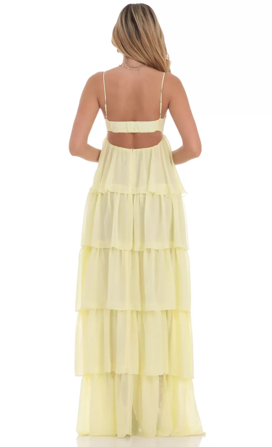 Ruffle Front Tie Maxi Dress In Yellow^LUCY IN THE SKY Shop