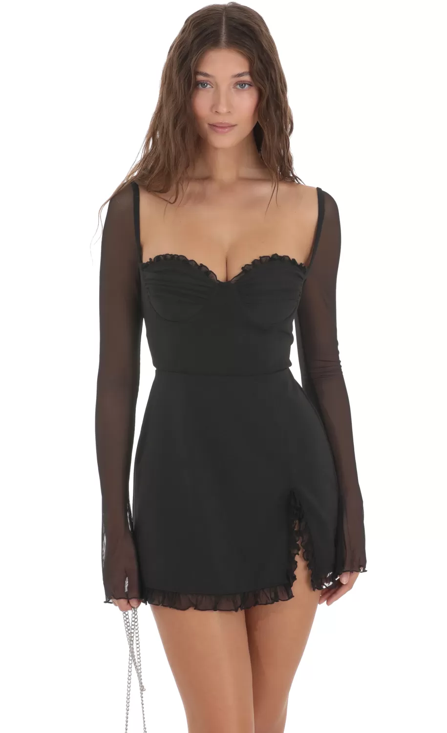 Ruffle Long Sleeve Dress In Black^LUCY IN THE SKY Outlet