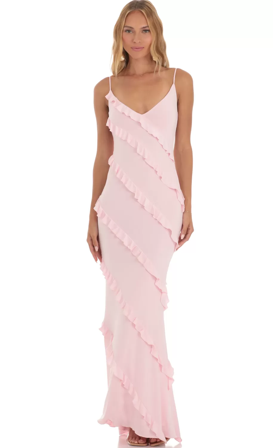 Ruffle Maxi Dress In Pink^LUCY IN THE SKY Clearance