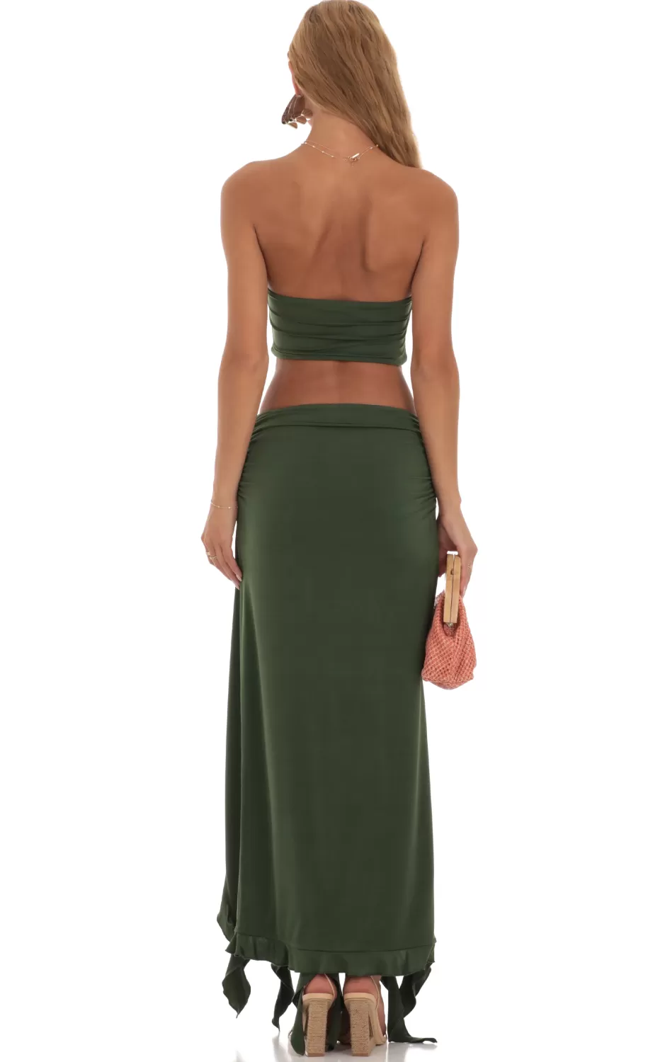 Ruffle Slit Two Piece Set In Green^LUCY IN THE SKY Discount