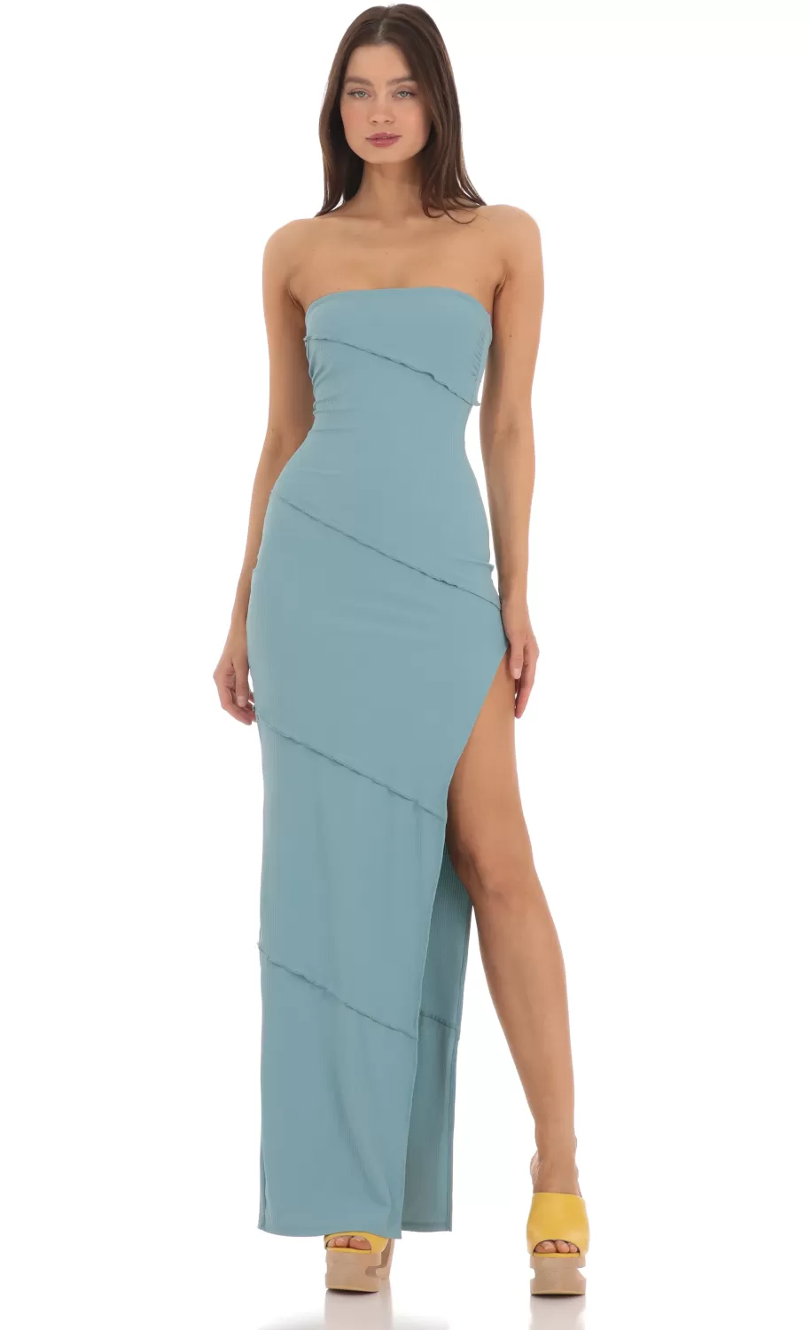 Ruffle Strapless Dress In Blue^LUCY IN THE SKY Cheap