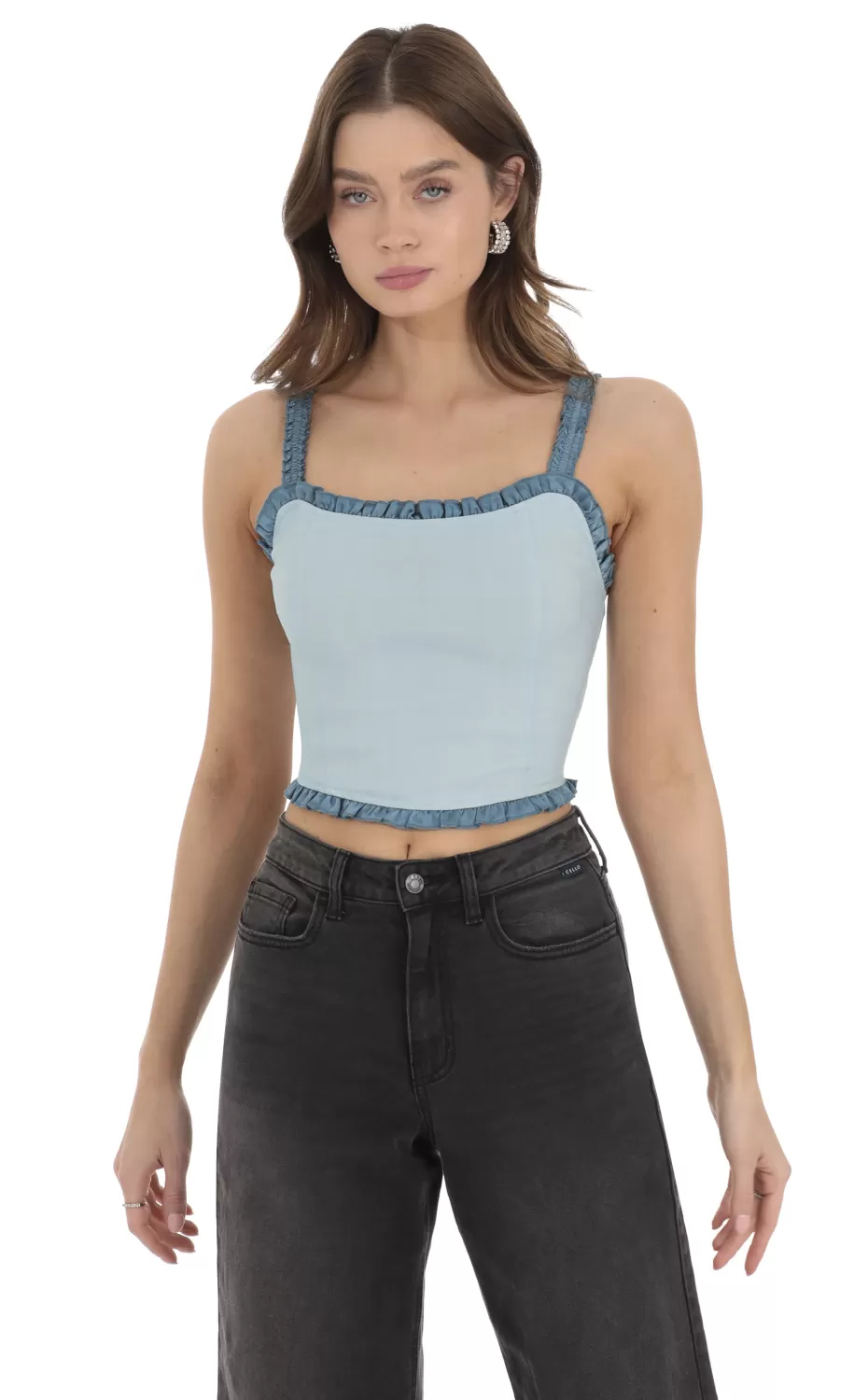 Ruffle Tank Top In Blue^LUCY IN THE SKY Sale