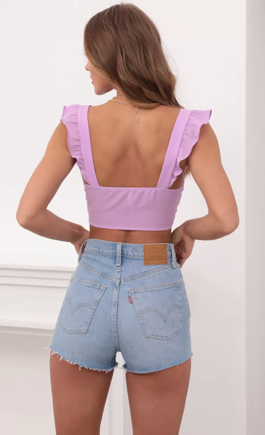 Ruffle Tie Crop Top In Lavender^LUCY IN THE SKY Store