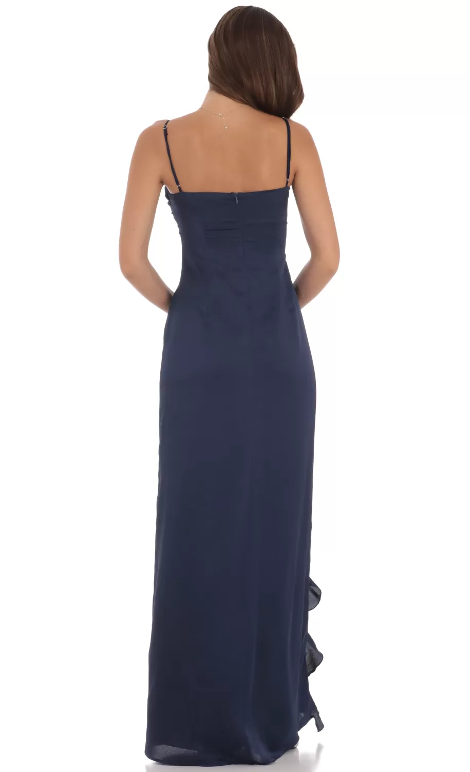 Ruffle V-Neck Maxi Dress In Navy^LUCY IN THE SKY Fashion