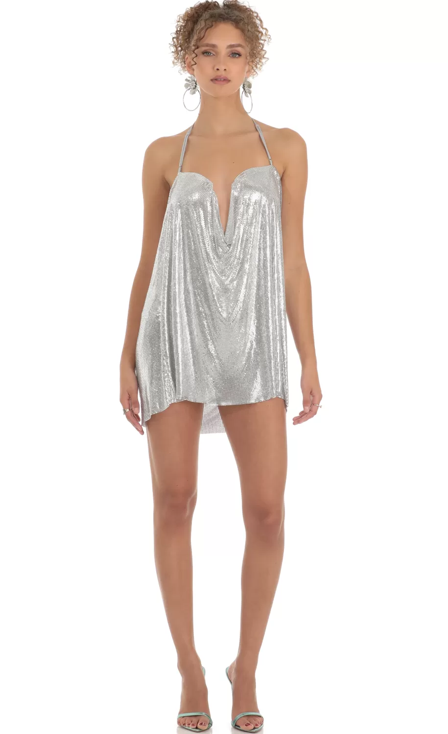 Safina Chainmail Shirt Dress In Silver^LUCY IN THE SKY Store