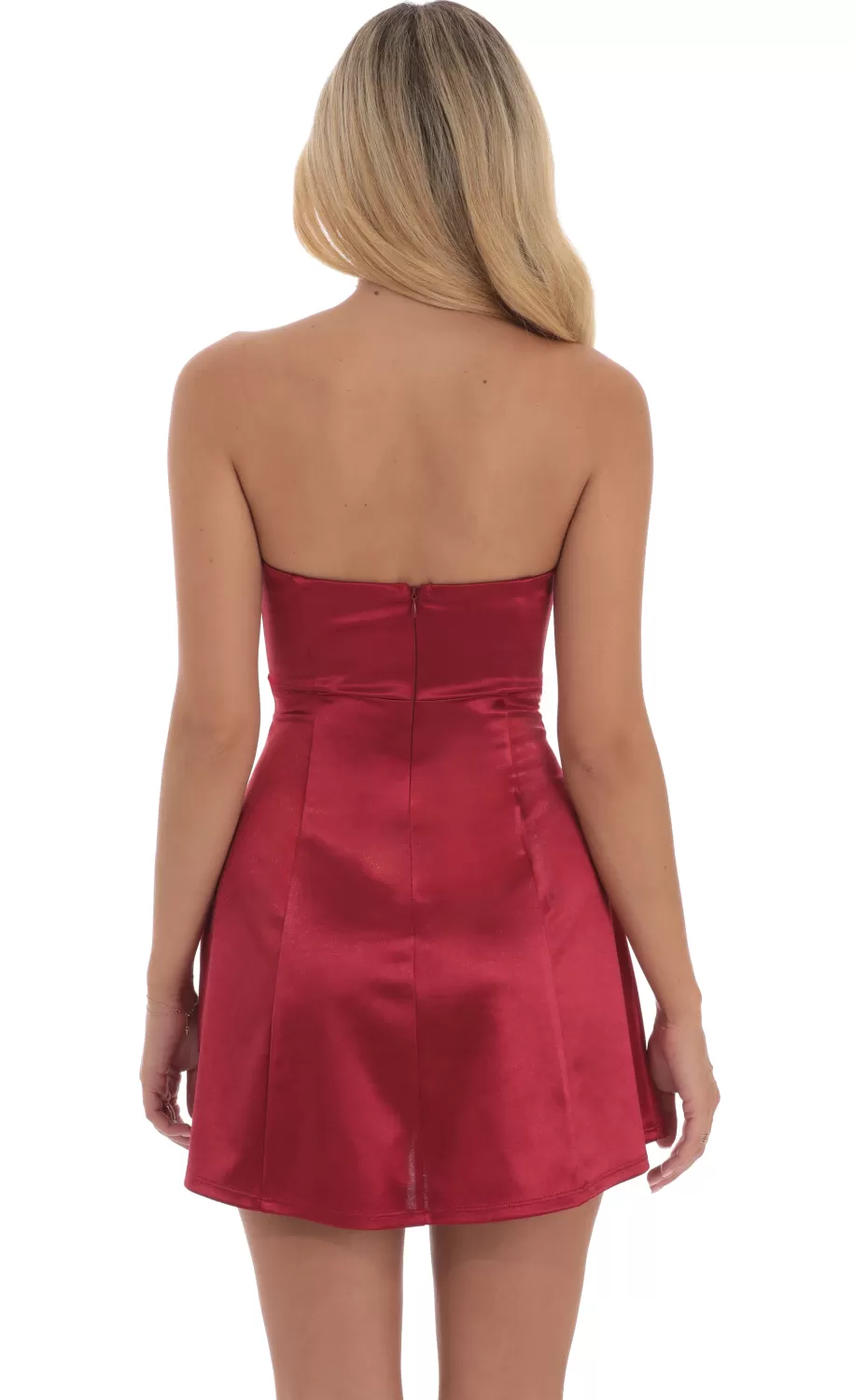 Satin Bow Cutout Strapless Dress In Red^LUCY IN THE SKY Fashion