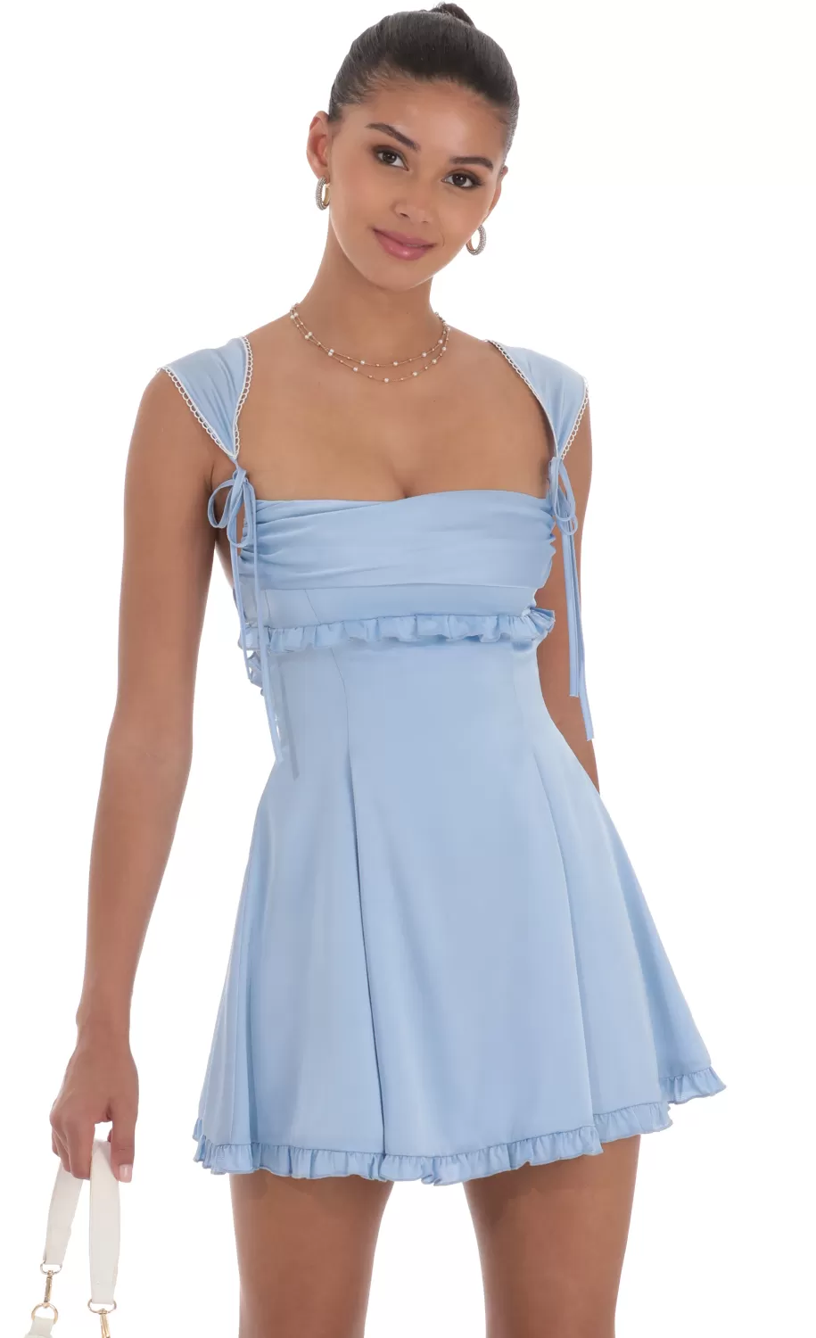 Satin Cap Sleeve Dress In Blue^LUCY IN THE SKY Cheap