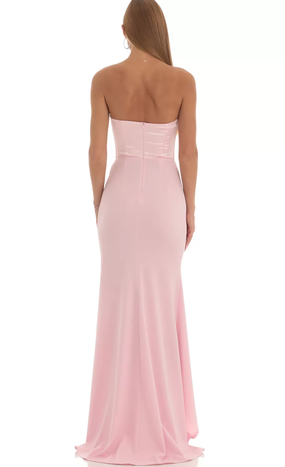 Satin Corset High Low Crepe Maxi Dress In Pink^LUCY IN THE SKY Discount