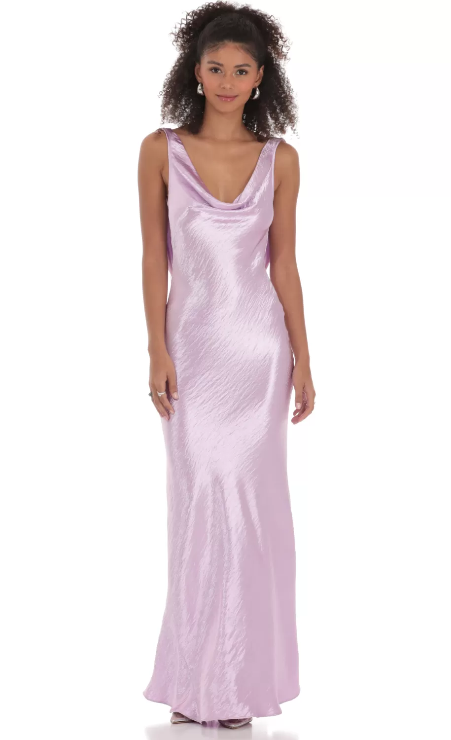 Satin Cowl Neck Maxi Dress In Lavender^LUCY IN THE SKY Online