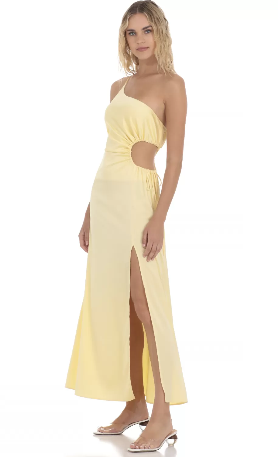 Satin Cutout Maxi Dress In Yellow^LUCY IN THE SKY Hot